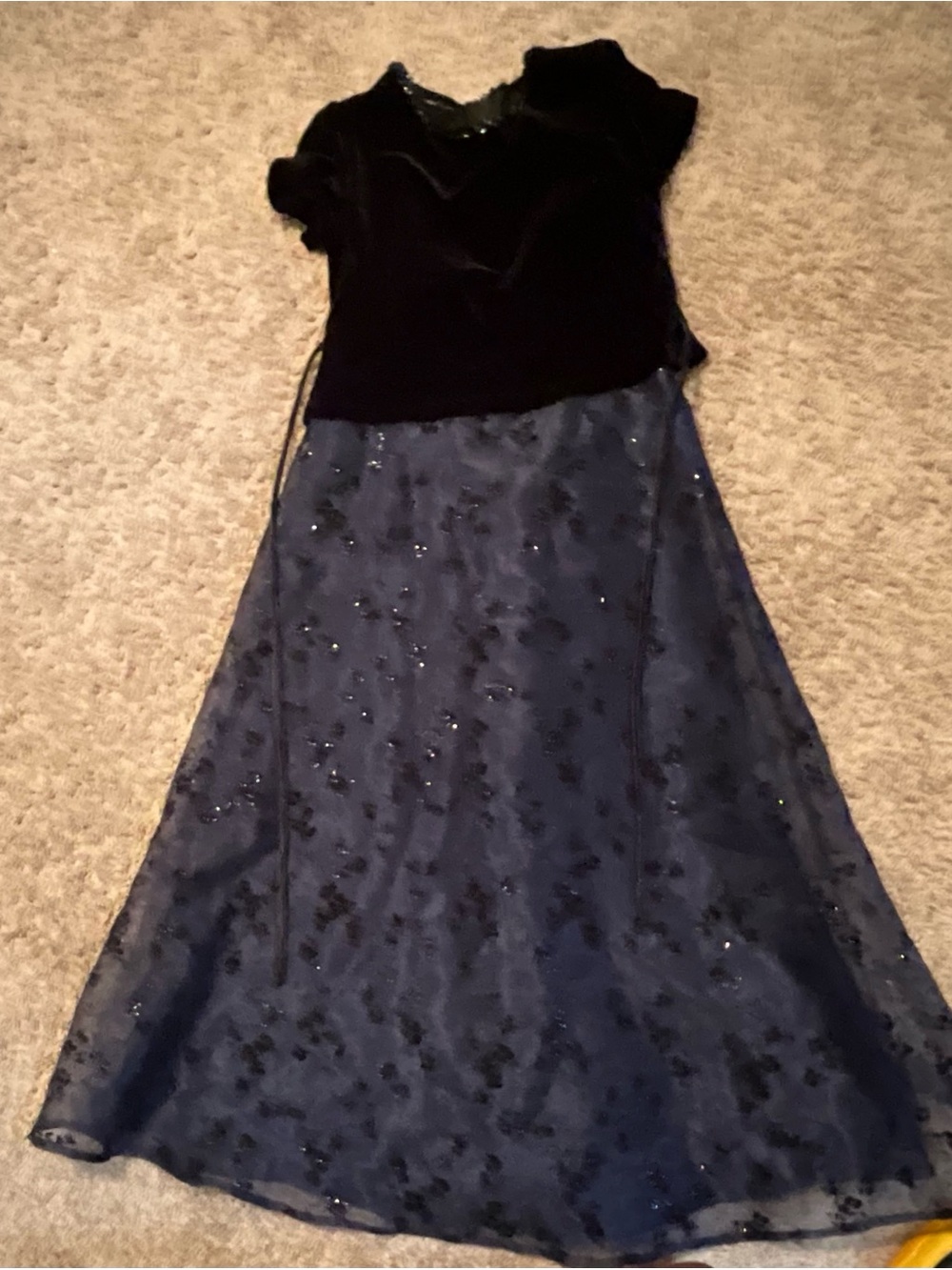 Black Velvet Bodice Navy Sequin A-Line Dress